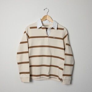 R.M. Williams Organic Cotton Cream & Brown Stripe Rugby Polo Shirt Size 6